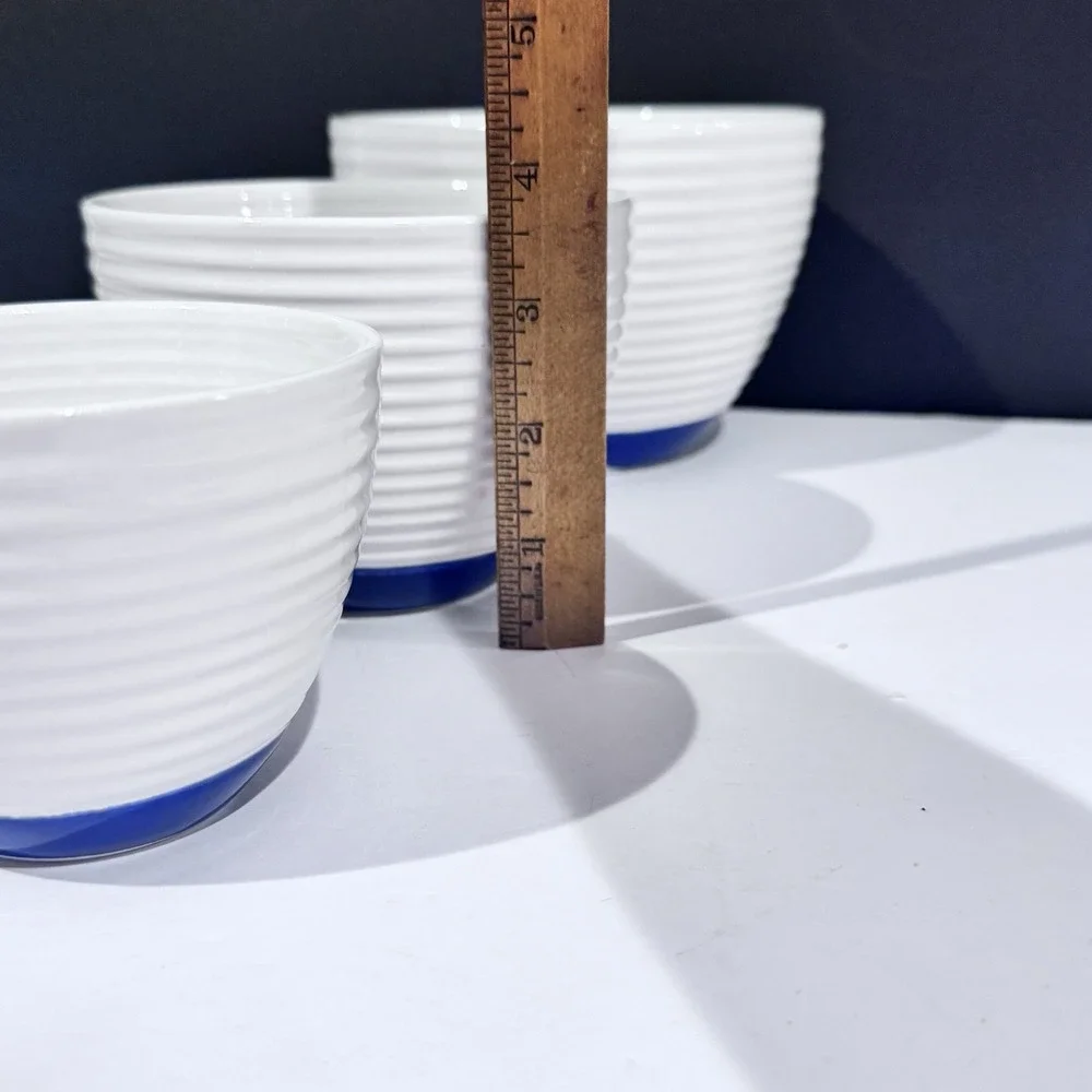 (3) Oxford & Thyme Ribbed Nesting Bowls Classic White & Blue Design GUC SEE PICS